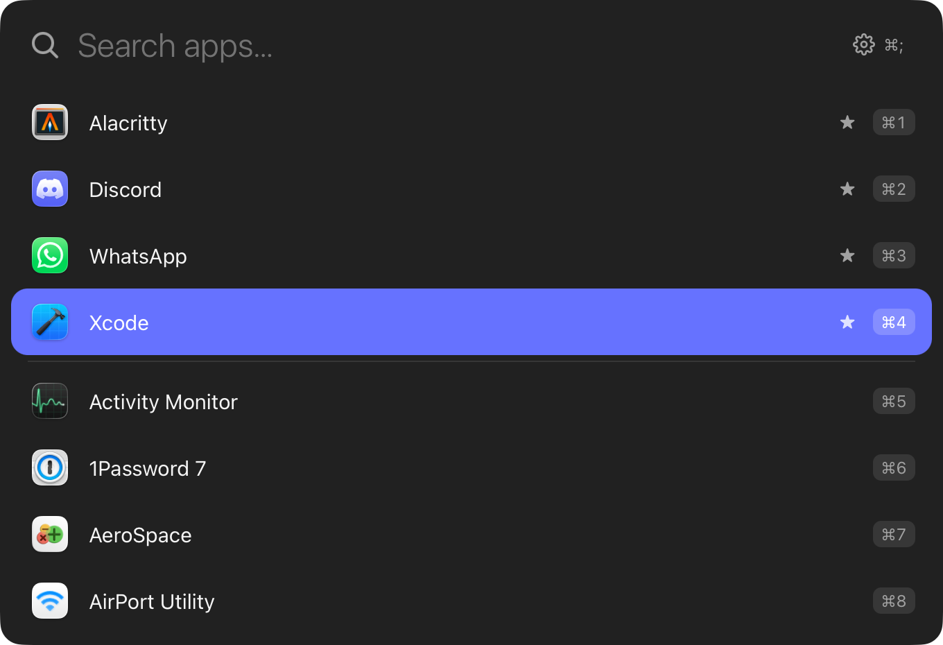 Pinned favorites with shortcuts